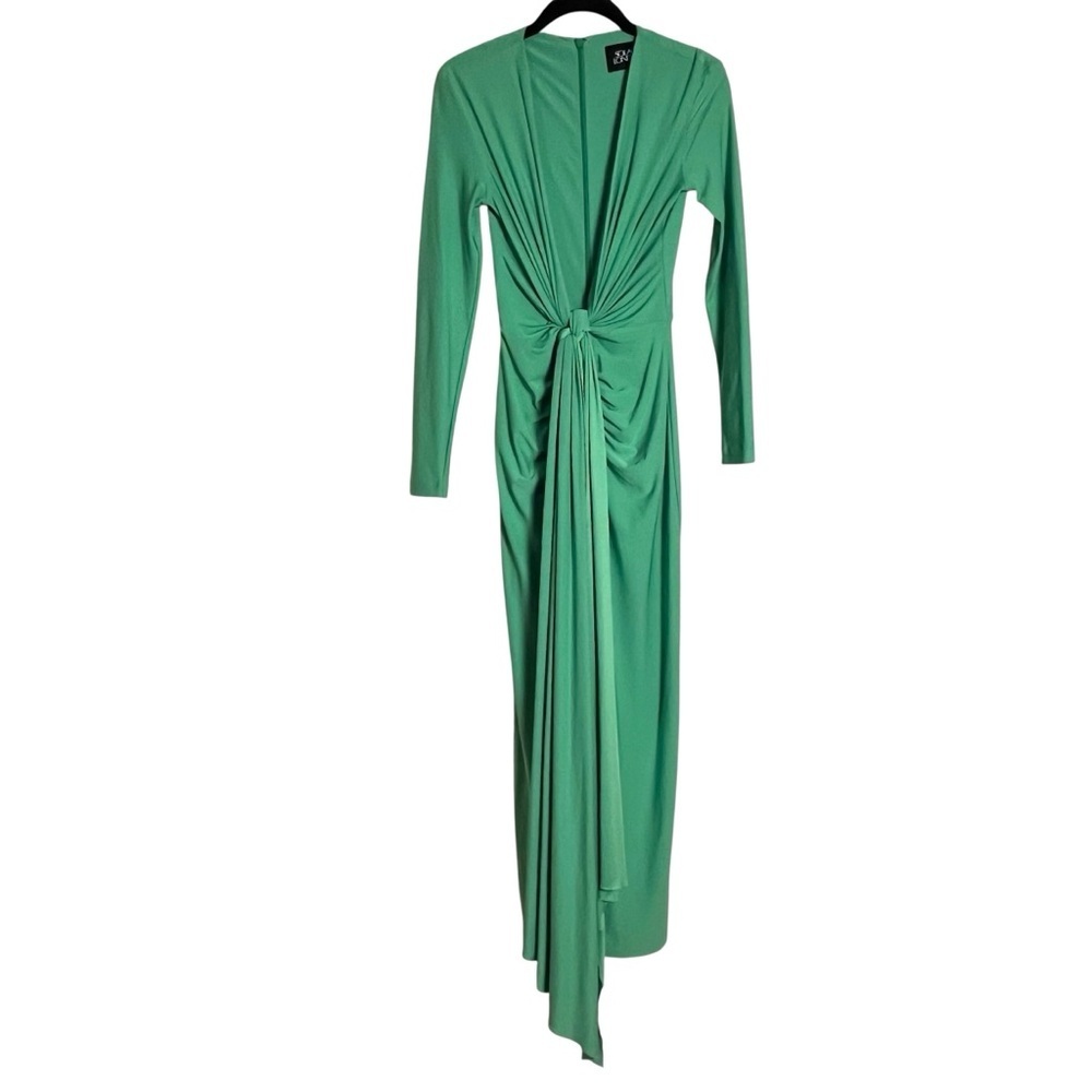 Solace London Lorena Dress Green Plunge Neck Midi Long Sleeve Draped Bodycon XS - Picture 4 of 14